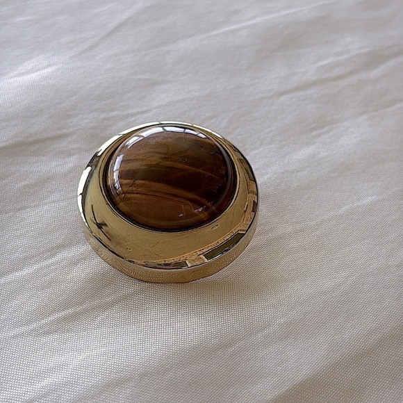 Vintage Tiger's Eye Brown & Gold Round Pendant Slide - Picture 10 of 12
